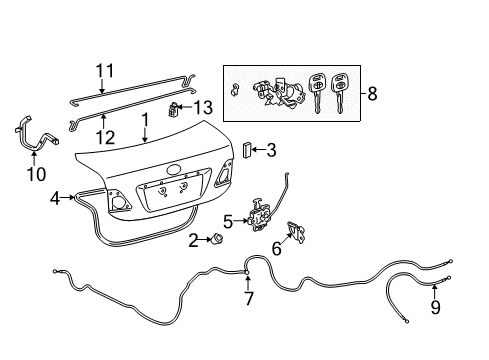 2017 Toyota Corolla Trunk Lid Lock Assembly Diagram for 64610-02171