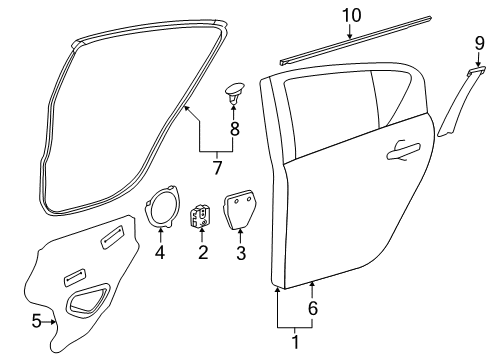 2013 Toyota Prius C Rear Door & Components, Exterior Trim Window Regulator Diagram for 69830-52280