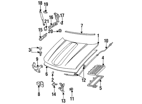 1992 Chevrolet Lumina Hood & Components Bracket Asm-Hood Strut Support *Black Diagram for 20660172