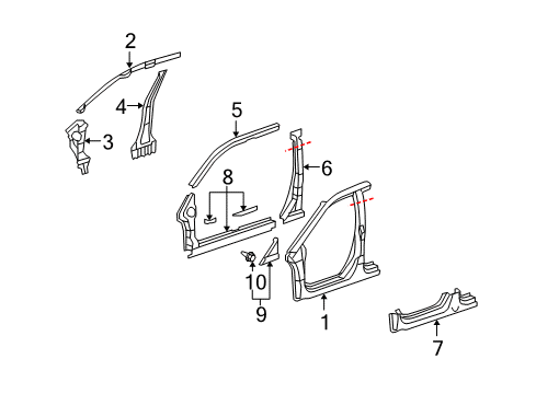 2008 Acura RDX Aperture Panel, Exterior Trim, Hinge Pillar, Rocker Panel Panel Set, Left Front (Outer) Diagram for 04645-STK-A00ZZ