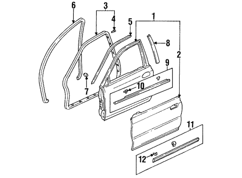 1997 Honda Accord Front Door & Components, Exterior Trim Garnish, R. FR. Door Center Diagram for 72430-SV1-003