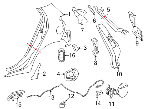 2018 Toyota Yaris Quarter Panel & Components Release Cable Diagram for 77035-0D630