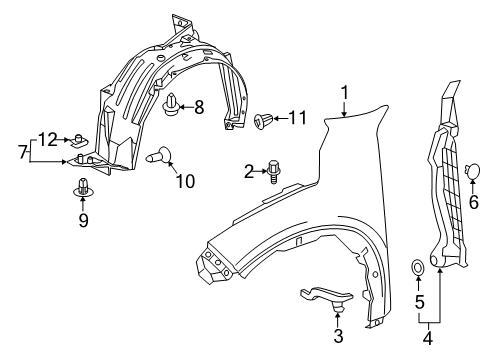 2022 Honda HR-V Fender & Components Fender Assembly, Left Front (Inner) Diagram for 74150-T7W-A50