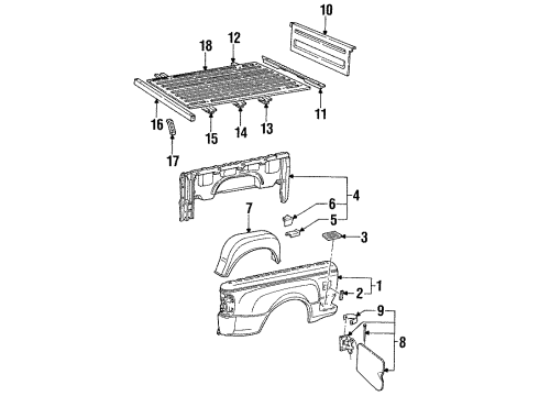 1995 Ford Ranger Front & Side Panels, Floor Support Diagram for F37Z-83200A22-A