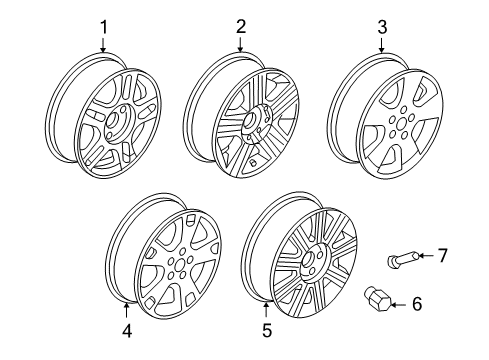 2006 Mercury Monterey Wheels Wheel, Alloy Diagram for 6F2Z-1007-JA