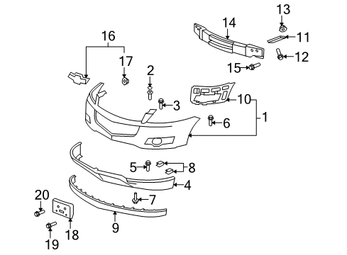 2009 Chevrolet Traverse Front Bumper Flare Retainer Diagram for 11589294