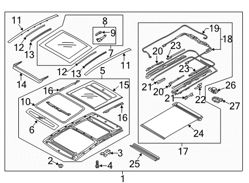 2018 Hyundai Elantra GT Sunroof Blind Assembly-Panorama Roof Front Roller Diagram for 81666-G3000-TRY