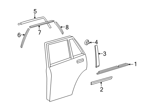 2008 Lexus RX400h Exterior Trim - Rear Door Moulding, Rear Door, Outside RH Diagram for 75075-48020-G0