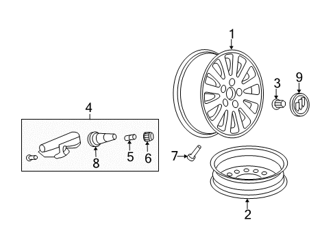 2009 Buick Lucerne Wheels, Covers & Trim Wheel Rim, Pkg Diagram for 19301001