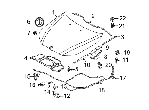 2008 BMW 535xi Hood & Components Left Engine Hood Hinge Diagram for 41617120275