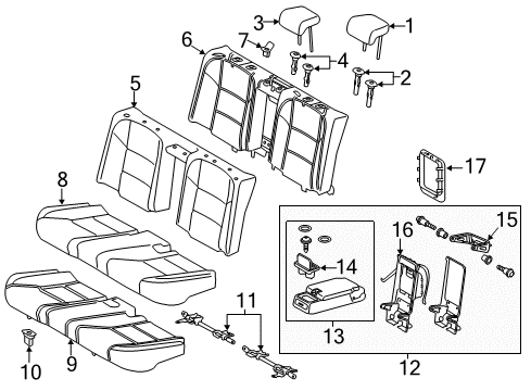 2017 Lexus ES350 Rear Seat Components Rear Seat Center Armrest Cup Holder Sub-Assembly Diagram for 72806-33080-A5