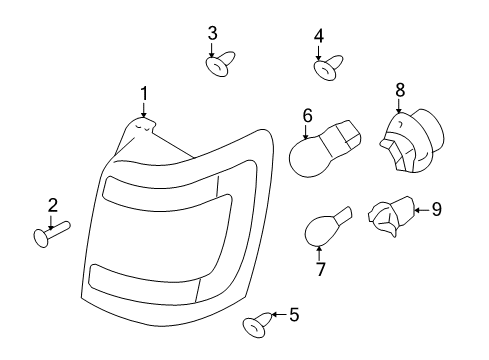 2012 Ford Escape Bulbs Tail Lamp Assembly Diagram for 8L8Z-13404-A