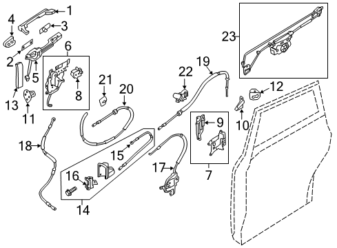 2013 Nissan Quest Sliding Door Slide Door Handle Assembly Inside Right Diagram for 82670-WL600