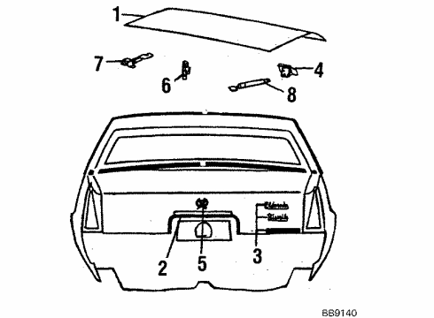 1984 Cadillac Eldorado Trunk Lid Support Asm, Rear Compartment Lid Strut Diagram for 20578574