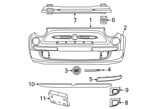 2014 Fiat 500 Front Bumper Screw-Tapping Diagram for 6106219AA