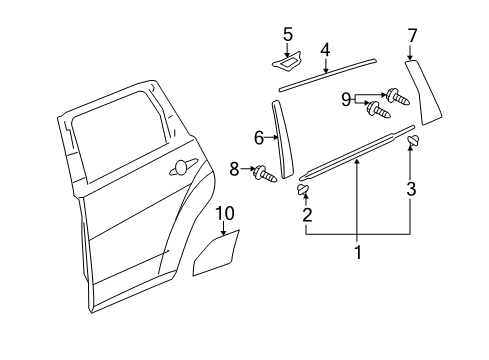 2010 Acura MDX Exterior Trim - Rear Door Garnish, Left Rear Dr (Black Gloss 90) Diagram for 72970-STX-A01ZC