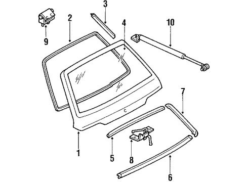 1989 Mercury Tracer Lift Gate & Hardware, Glass Cylinder & Keys Diagram for E7GZ6143505A