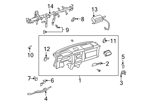 2008 Toyota FJ Cruiser Cluster & Switches, Instrument Panel Instrument Panel Plate Diagram for 61191-35020