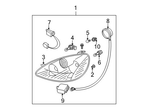 2004 Nissan Altima Headlamps Passenger Side Headlight Assembly Diagram for 26010-3Z626