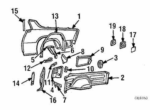 1986 GMC Caballero Quarter Panel & Components PANEL W/H Diagram for 20038540