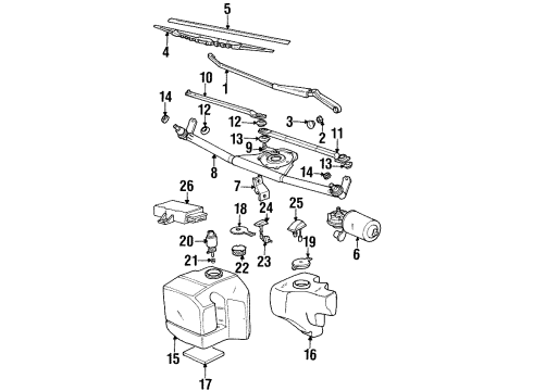 1999 BMW 318ti Wiper & Washer Components Windshield Cleaning Fluid Container Diagram for 61678366423