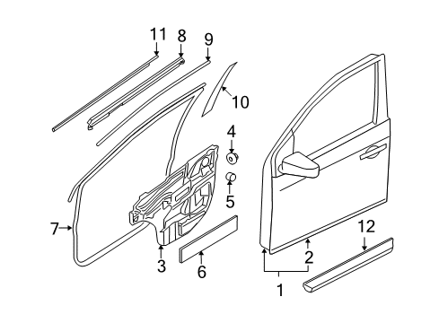 2010 Nissan Sentra Front Door & Components, Exterior Trim WEATHERSTRIP Front Door LH Diagram for 80831-ZT50A