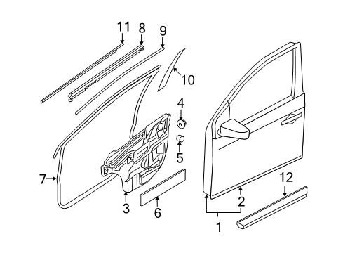 2010 Nissan Sentra Front Door & Components, Exterior Trim Regulator Assy-Door Window, Rh Diagram for 80720-ET000