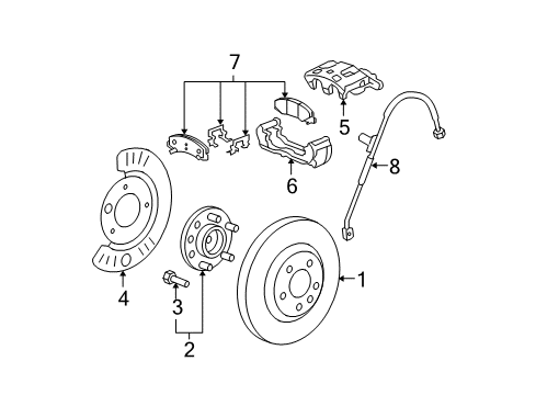 2009 Cadillac DTS Front Brakes Flex Hose Diagram for 19366674