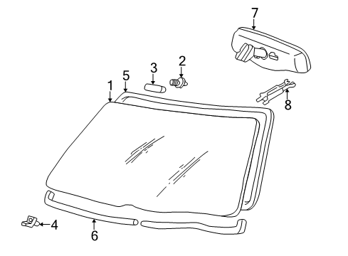 2001 Toyota Solara Windshield Glass Glass Retainer Diagram for 56114-33040