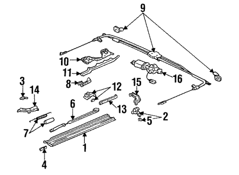 1993 Honda Prelude Sunroof Clip, Slide Roof Drain Tube Diagram for 91504-SE3-920