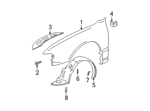 2004 Hyundai Accent Fender & Components Front Wheel Guard Assembly, Left Diagram for 86811-25500