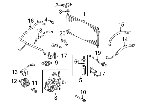 2005 Honda S2000 A/C Condenser, Compressor & Lines Pipe, Condenser Diagram for 80331-S2A-901