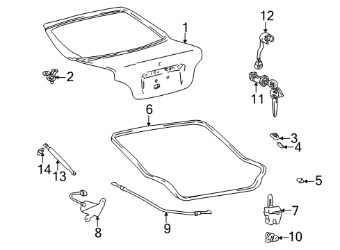 2000 Hyundai Accent Trunk Trunk Lid Latch Assembly Diagram for 81230-25000