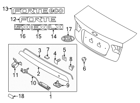 2012 Kia Forte Exterior Trim - Trunk Lid Clip-Trim Mounting Diagram for 85815-33100