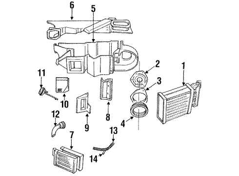 1991 Chrysler TC Maserati A/C Evaporator & Heater Components Core Heater Diagram for 4462697