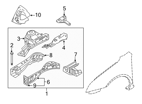 2009 Mercury Milan Structural Components & Rails Rail End Diagram for 6E5Z-17B749-AA