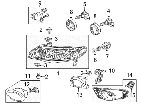 2007 Honda Civic Bulbs Headlight Unit, Passenger Side Diagram for 33101-SNA-A02