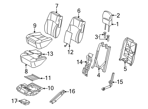 2005 Saab 9-7x Front Seat Components Frame Asm, Driver Seat Cushion Diagram for 89043623