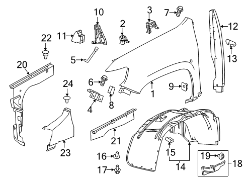 2020 Chevrolet Colorado Fender & Components Side Cover Diagram for 23460196