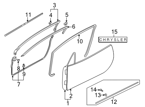 2001 Chrysler Sebring Door & Components, Exterior Trim White Diagram for MR647711