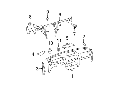 2010 Toyota Tundra Cluster & Switches, Instrument Panel Instrument Panel Diagram for 55301-0C030-C0