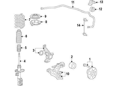 2010 Honda Fit Front Suspension Components, Lower Control Arm, Stabilizer Bar Knuckle, Left Front Diagram for 51216-TK6-A00