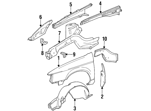 1993 Ford Taurus Fender & Components, Structural Components & Rails Splash Shield Diagram for F2DZ16103A
