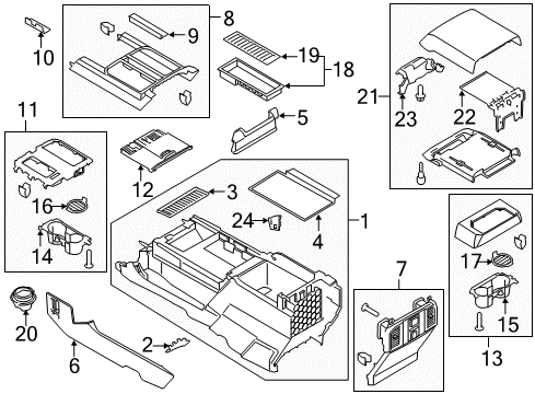 2015 Ford F-150 Front Console Floor Console Diagram for GL3Z-15045A36-AE