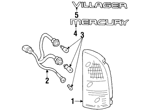 1999 Mercury Villager Combination Lamps Tail Lamp Assembly Diagram for XF5Z-13404-AB