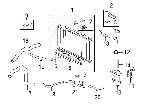 2009 Honda Accord Powertrain Control Radiator Complete Diagram for 19010-R72-A02