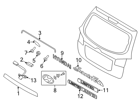2011 Hyundai Santa Fe Exterior Trim - Lift Gate Camera Assembly-Back View Diagram for 95750-2B500