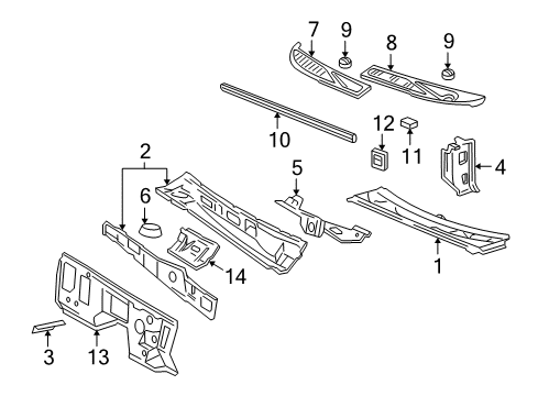 2002 Ford Explorer Sport Cowl Dash Panel Bracket Diagram for 6L5Z-10016N03-A