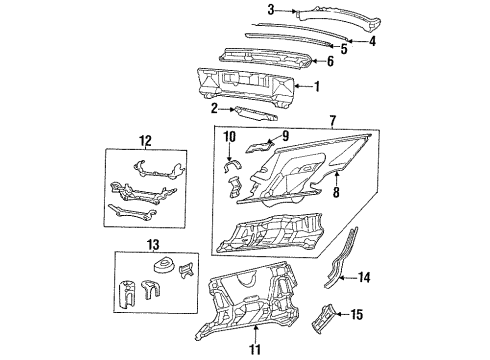 1993 Cadillac 60 Special Rear Body, Rear Upper Body, Rear Floor & Rails Panel Asm, Rear Compartment Rear (Long) Diagram for 12537895