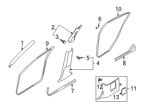 Diagram for 2003 Infiniti G35 Interior Trim - Pillars, Rocker & Floor 